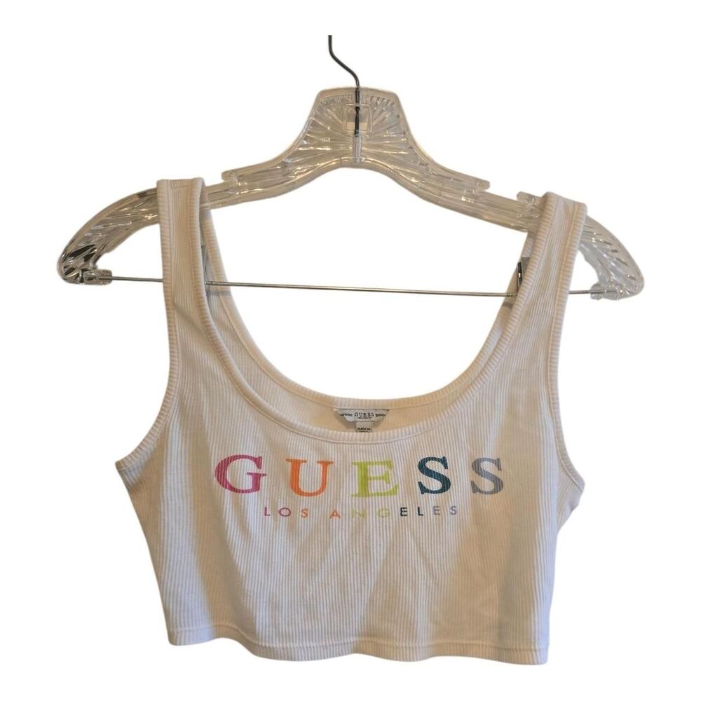Guess white and yellow striped crop top Size XS